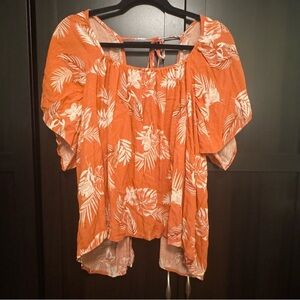 Sunset Floral Orange Open Back Blouse​